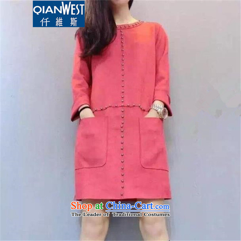 Motome square thick sister larger women's dresses autumn and winter 2015 autumn and winter new large Korean version of suede inside the graphics, forming the thin dresses 5773 pink 3XL recommended weight, the scarlet letter 140-160 characters (QIANWEISI)