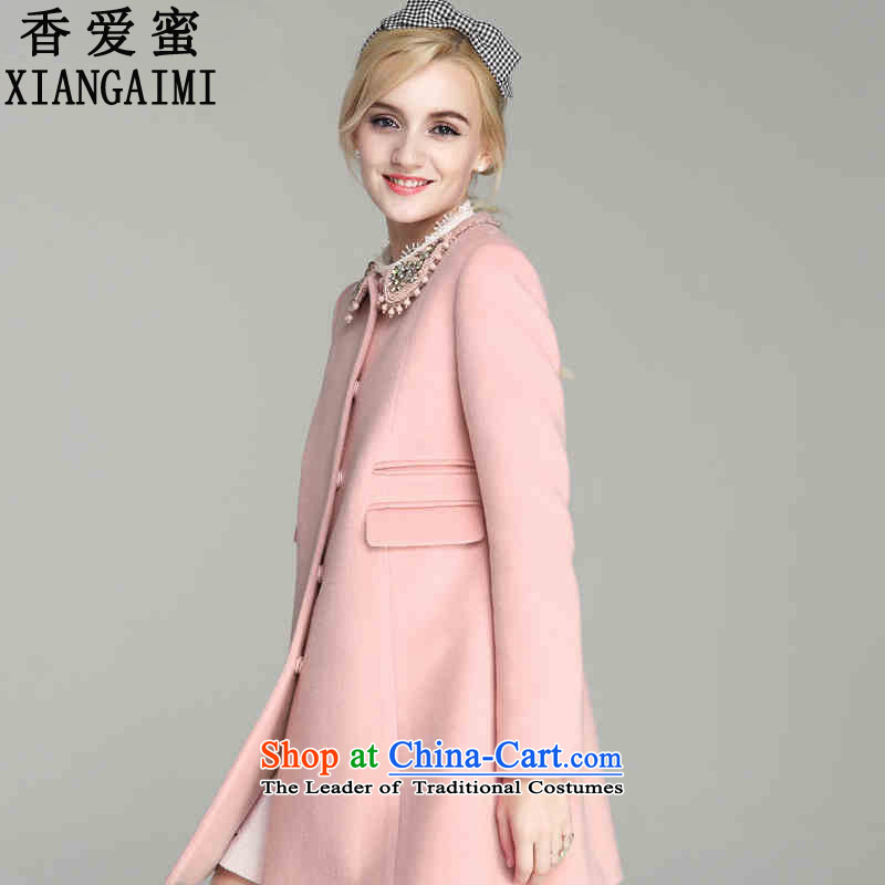 The Champs Elysees Love? 2015 winter honey knocked new OL commuter dolls for long thin A Word Graphics Sau San Mao jacket coat??  8128?pink?S_155 female