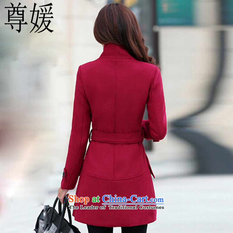 Extreme yuan by 2015 autumn and winter new Korean version of the long graphics thin tether Sau San Mock-neck a wool coat gross? jacket female 932 BOURDEAUX M Extreme Yuan , , , shopping on the Internet