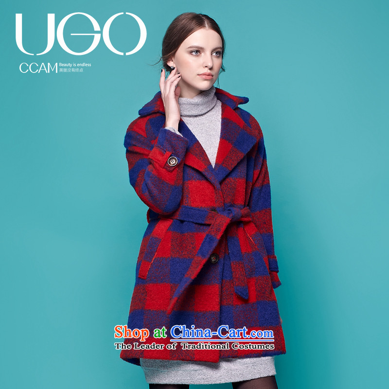 Ugoccam2015 autumn and winter new Korean Classic red blue patterned female red cloak gross? L,UGOCCAM,,, shopping on the Internet