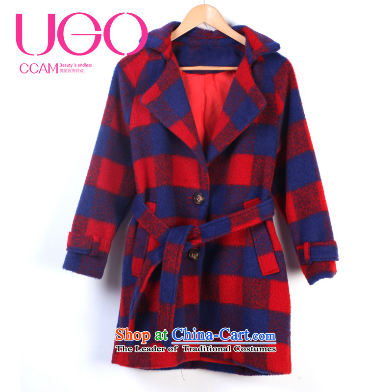 Ugoccam2015 autumn and winter new Korean Classic red blue patterned female red cloak gross? L,UGOCCAM,,, shopping on the Internet