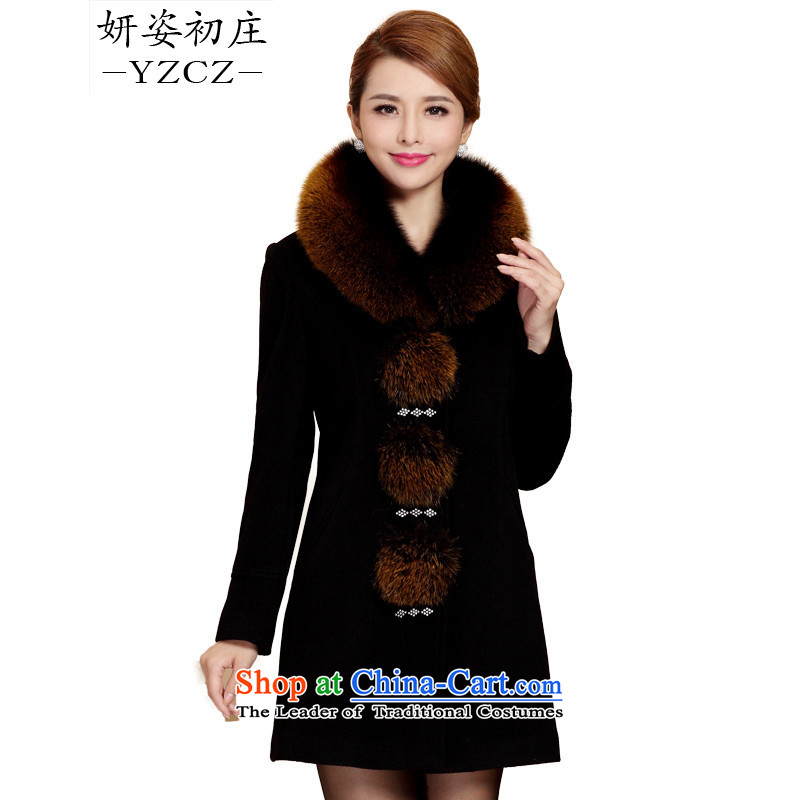 Charlene Choi Chong? coats early Beauty Girl cashmere overcoat so gross 2015 autumn and winter coats female new middle-aged women's large Fox for gross woolen coat black?4XL