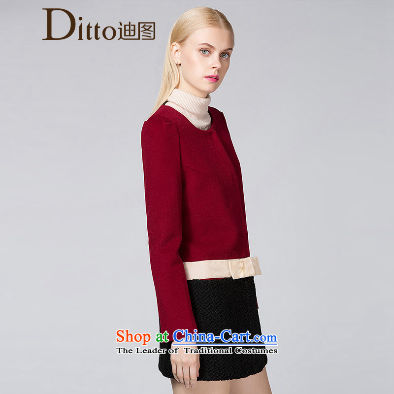 Ditto Dutout 2015 autumn and winter new Korean bow tie in woolen coat Ms. long han bum D13DR583 gross? coats wine red l,ditto,,, shopping on the Internet