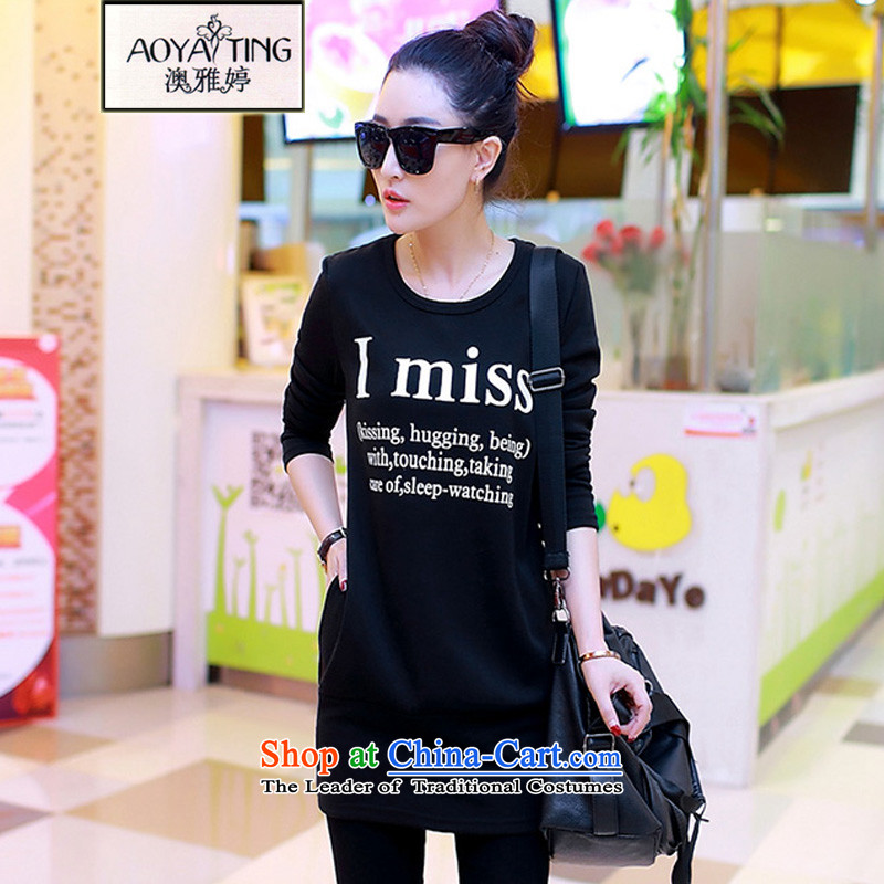 O Ya-ting to xl female autumn and winter plus lint-free sweater in female students forming the basis of the new Korean version of 2015 mm thick loose long-sleeved T-shirt female black4XL recommends that you 160-180 catty