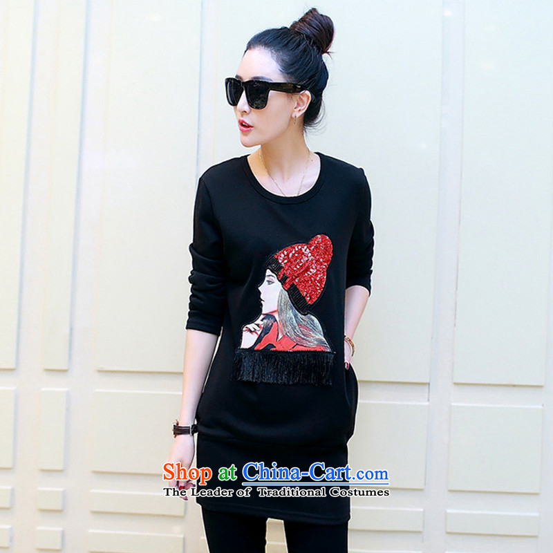 O Ya-ting to increase women's code 2015 autumn and winter new thick mm video thin stamp long-sleeved T-shirt, long-Thick coated shirt 0205 plus lint-free black 4XL recommends that you, O Jacob 160-180-ting (aoyating) , , , shopping on the Internet