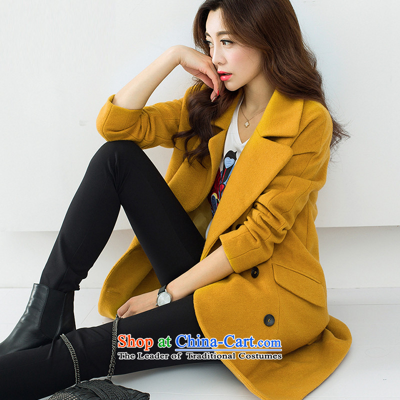 Sin has wool coat 2015 autumn and winter will replace the new Korean women in a relaxd thick long hair? jacket female turmeric yellow L