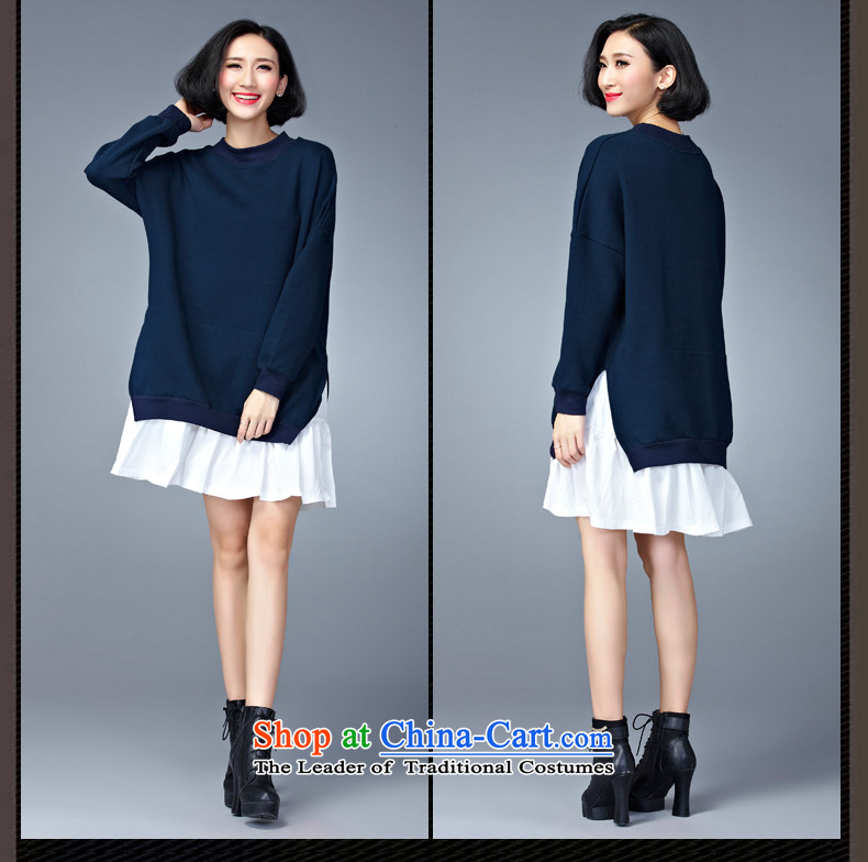 2015 Autumn and Winter Korea MEISUDI version of large numbers of ladies thick leave two loose video in thin long wild forming the long-sleeved blue skirt are loose) code (pictures, prices, brand platters! The elections are supplied in the national character of distribution, so action, buy now enjoy more preferential! As soon as possible.
