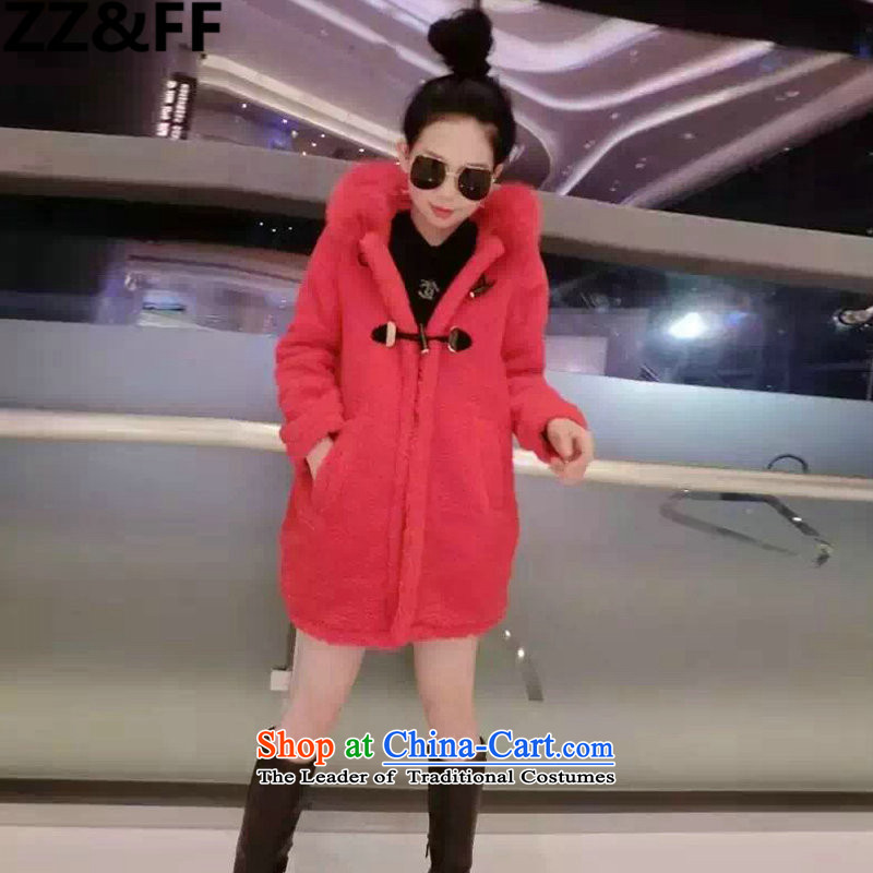 2015 Large fat Zz_ff mm winter clothing new card with cap in the countrysides Long chicken-Fleece Jacket Female5256 Video thin redXXXL