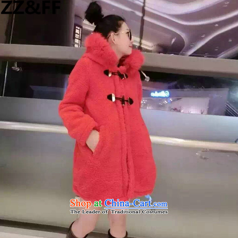 2015 Large fat Zz&ff mm winter clothing new card with cap in the countrysides Long chicken-Fleece Jacket Female5256 Video thin red XXXL,ZZ&FF,,, shopping on the Internet