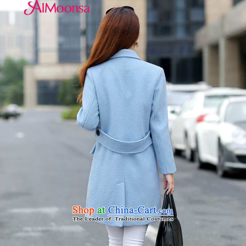  Gross? female jacket aimoonsa 2015 winter clothing new Korean version in Sau San long double-a wool coat for winter large blue coat Xxl,aimoonsa,,, gross? Online Shopping