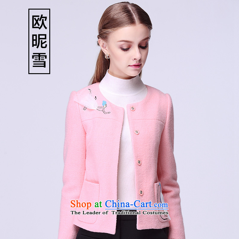 The OSCE nickname snow a wool coat 2015 autumn and winter new stylish Sweet heavy industry embroidery long-sleeved jacket is short of female pink?M