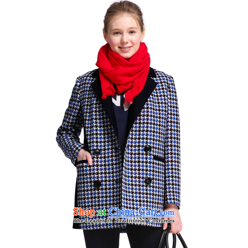 Song Leah GOELIA _winter_ New chidori grid lapel jacketS31_ blue Black Webbing14DE6E50AS31S