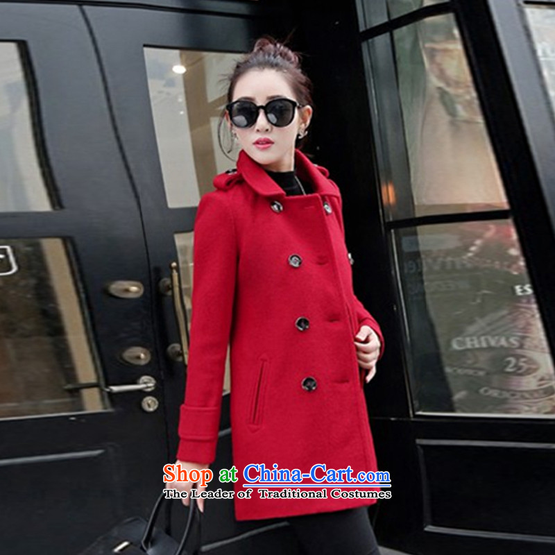 The chemist XINYARAN pure color lapel medium to long term, double-coats HXY223? RED M