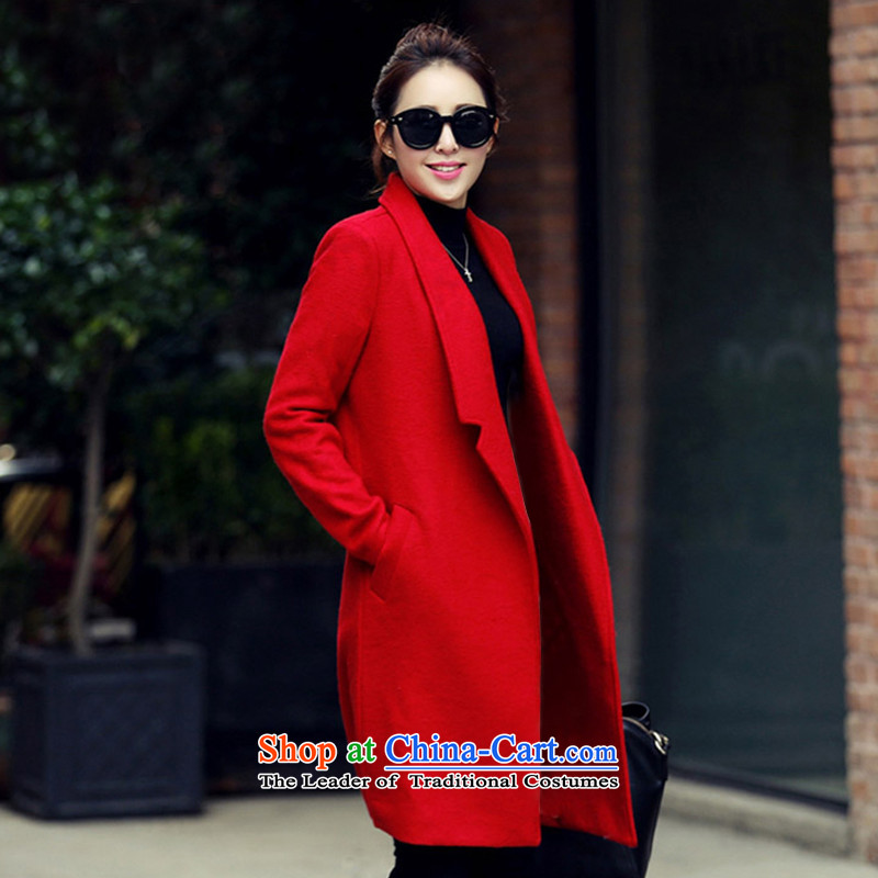 The chemist XINYARAN pure colors in the lapel long coats XYR1188 gross? red S