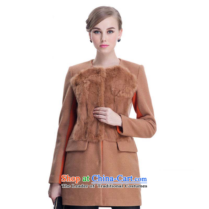 Chaplain Mai-mai _CHIU SHUI_ round-neck collar rabbit hair color plane stitching straight Barrel Style coats and color L 634112034