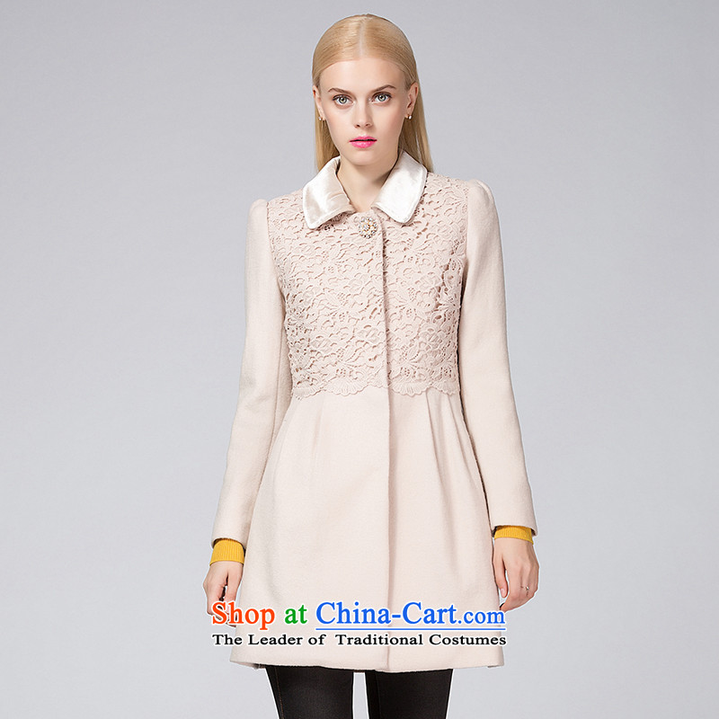 Ditto D13DR597autumn and winter new stylish lace stitching in long hair? apricot color coatsM
