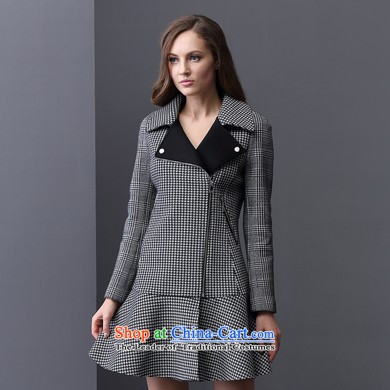 Elle female counters with2015 Autumn chidori grid in dress with long coats gross? 00 female black jacket 165_88A_ 38