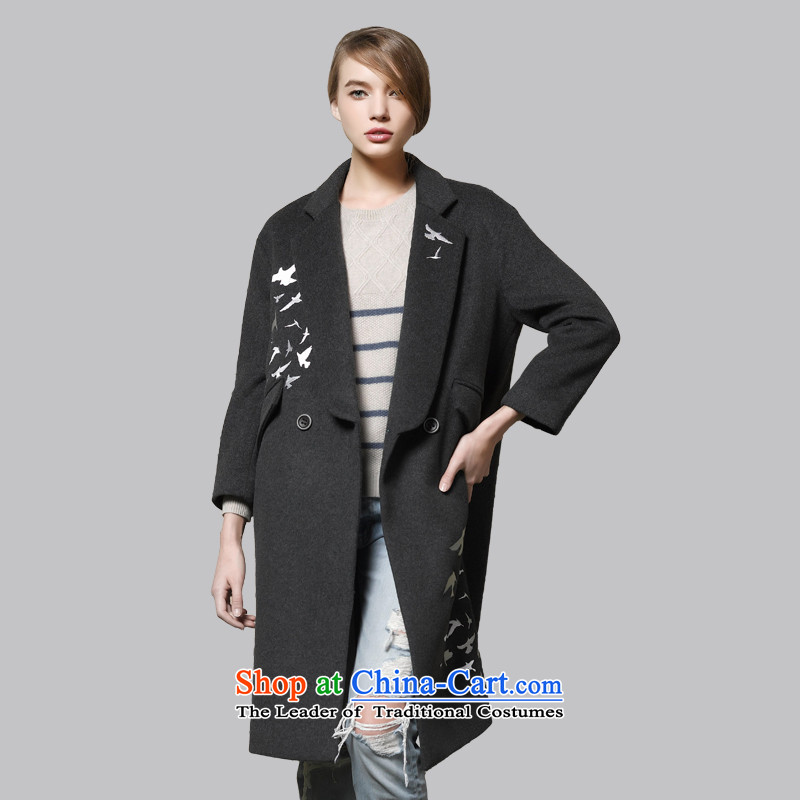 Leather dog8245003530deep ma gray big bird embroidered lapel110_XL woolen coat