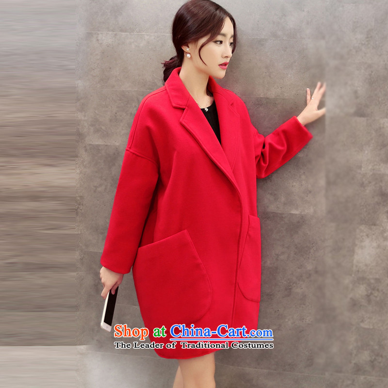 Sin has a wool coat women 2015 New Fall_Winter Collections thick Korean version of large numbers in a relaxd long-jacket is caught grosstn2017redL