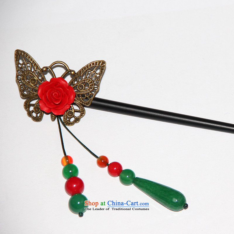 Hanata for butterfly, Ornate Kanzashi step shimmy jade carved wooden ornaments child paint China wind costume, served with a flower of qipao for shopping on the Internet has been pressed.
