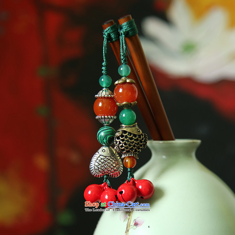 Hanata manually for retro ethnic kanzashi sub-China wind red bell cute little step by Ornate Kanzashi rock agate ancient Silver Fish, flower shop online for , , ,