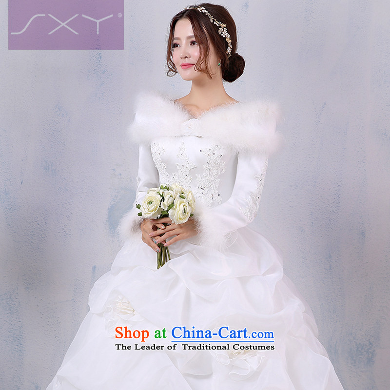 Winter wedding dresses 2015 Winter, new long-sleeved winter winter clothing marriages warm thick cotton word plus shoulder wedding M Su Xiang edge , , , shopping on the Internet