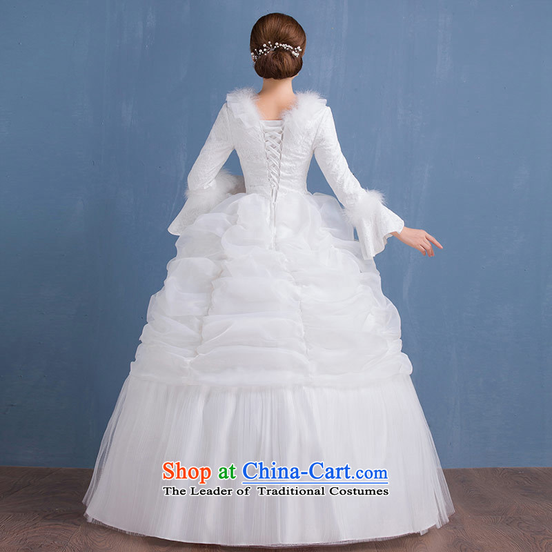 Love of the overcharged  by 2015 new autumn and winter wedding dress marriage elegant round-neck collar long-sleeved) field shoulder gross cotton lapel wedding wedding dress female white XL, love of the overcharged shopping on the Internet has been presse