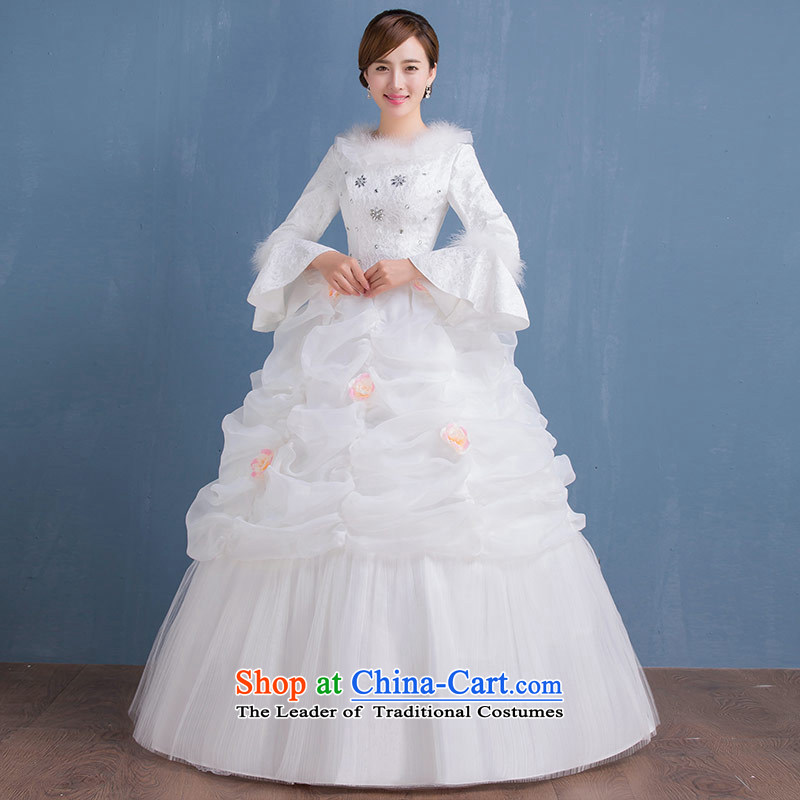 Love of the overcharged  by 2015 new autumn and winter wedding dress marriage elegant round-neck collar long-sleeved) field shoulder gross cotton lapel wedding wedding dress female white XL, love of the overcharged shopping on the Internet has been presse