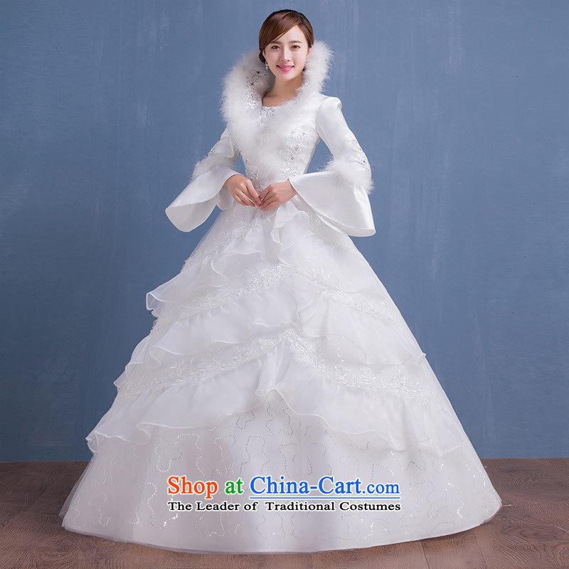 Love Of The Life of  autumn and winter 2015 wedding dresses a long-sleeved folder field shoulder for the winter of cotton wool diamond wedding video thin wedding dress female white XL, love of the overcharged shopping on the Internet has been pressed.