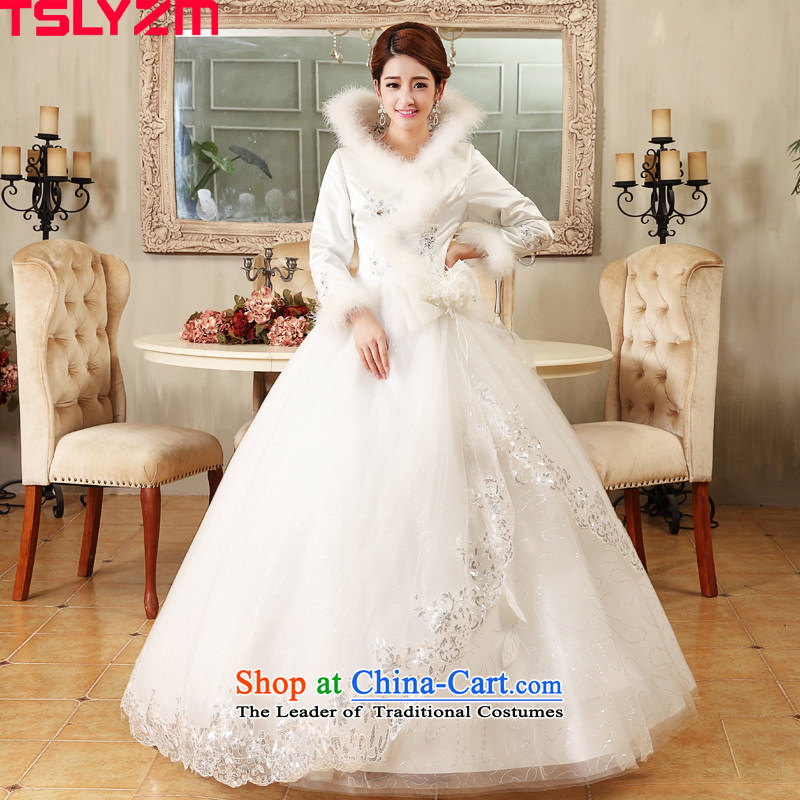 Long-sleeved tslyzm wedding winter 2015 new marriages to align the wedding dresses skirt the cotton waffle collar thin White?XXL Sau San video