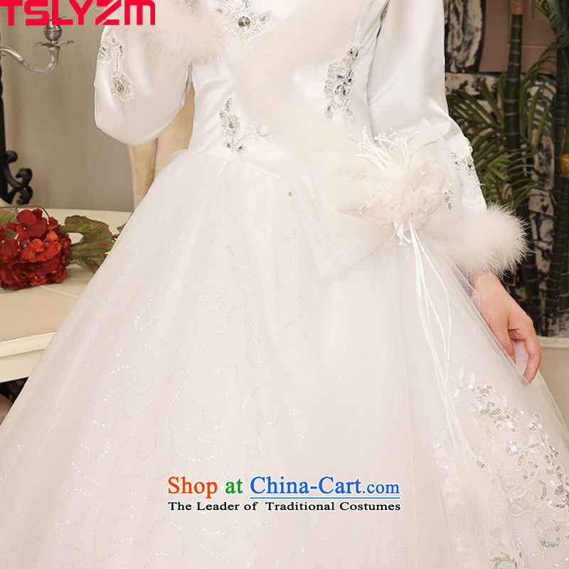 Long-sleeved tslyzm wedding winter 2015 new marriages to align the wedding dresses skirt the cotton waffle collar thin white Xxl,tslyzm,,, Sau San Video Online Shopping