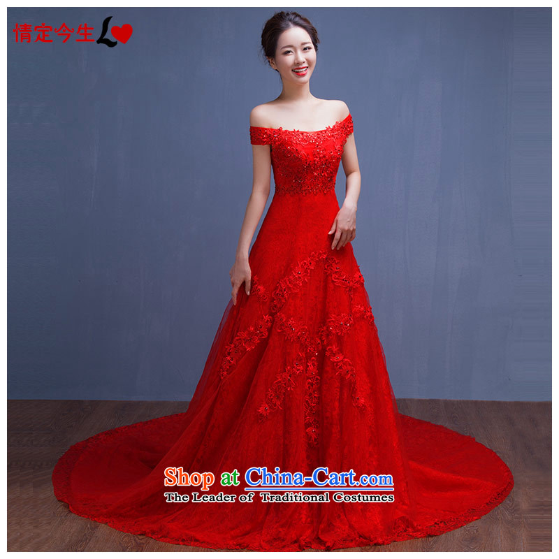 Love Of The Life of  autumn and winter 2015 New Red Sau San wedding dress long word shoulder tail red wedding red L