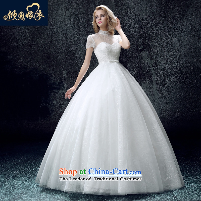 Wedding dress 2015 autumn and winter new collar align to the word wedding fashion bridal package shoulder shoulder bon bon skirt wedding white L, dumping of wedding dress shopping on the Internet has been pressed.
