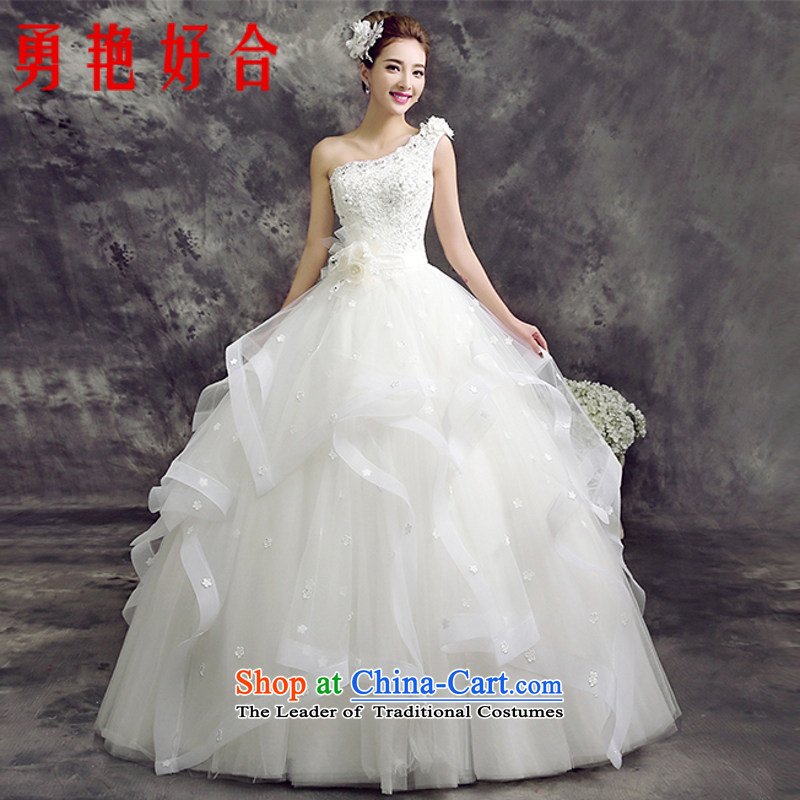 Yong-yeon and wedding dresses2015 winter new stylish wedding dresses Korean shoulder to align graphics thin wedding whiteL