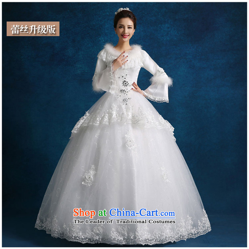 The new 2015 winter clothing Korean sweet princess plus gross cotton for long-sleeved winter wedding dresses straps, White XXL Upgrade Version