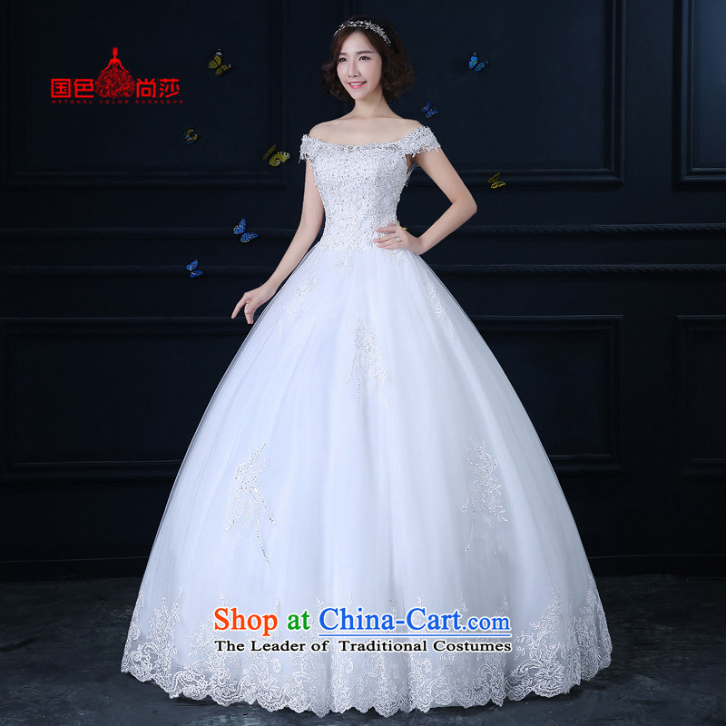 Wedding dress 2015 new Korean style of autumn and winter long tail of the word wedding shoulder marriages to align the minimalist white color of the girl S, yet she has been pressed shopping on the Internet