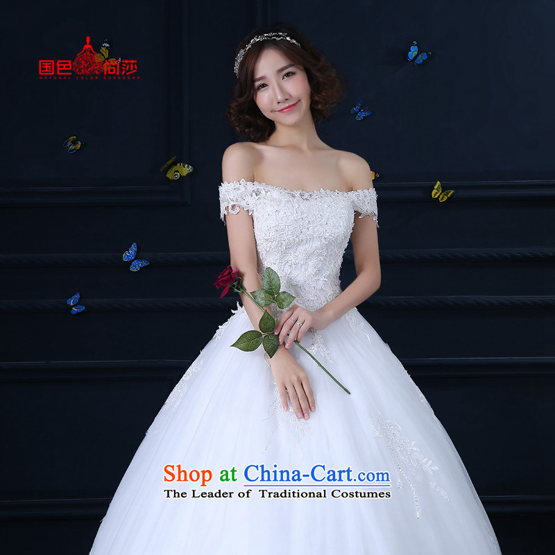 Wedding dress 2015 new Korean style of autumn and winter long tail of the word wedding shoulder marriages to align the minimalist white color of the girl S, yet she has been pressed shopping on the Internet