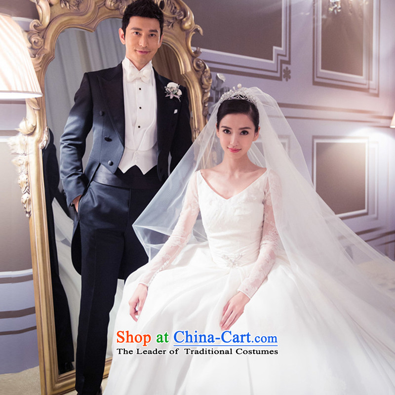 Star wedding dresses 2015 new autumn and winter Korean baby with tail bride wedding V-Neck long-sleeved female made no allowance picture size, prices, brand platters! The elections are supplied in the national character of distribution, so action, buy now enjoy more preferential! As soon as possible.