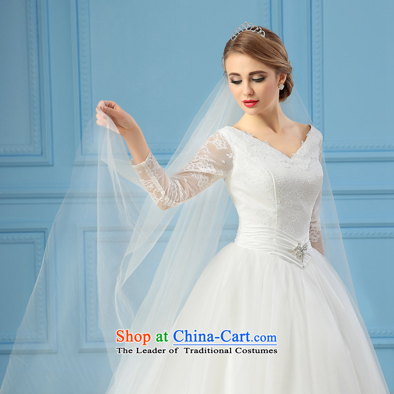 Star wedding dresses 2015 new autumn and winter Korean baby with tail bride wedding V-Neck long-sleeved female made no allowance in size, so Peng (AIRANPENG) , , , shopping on the Internet