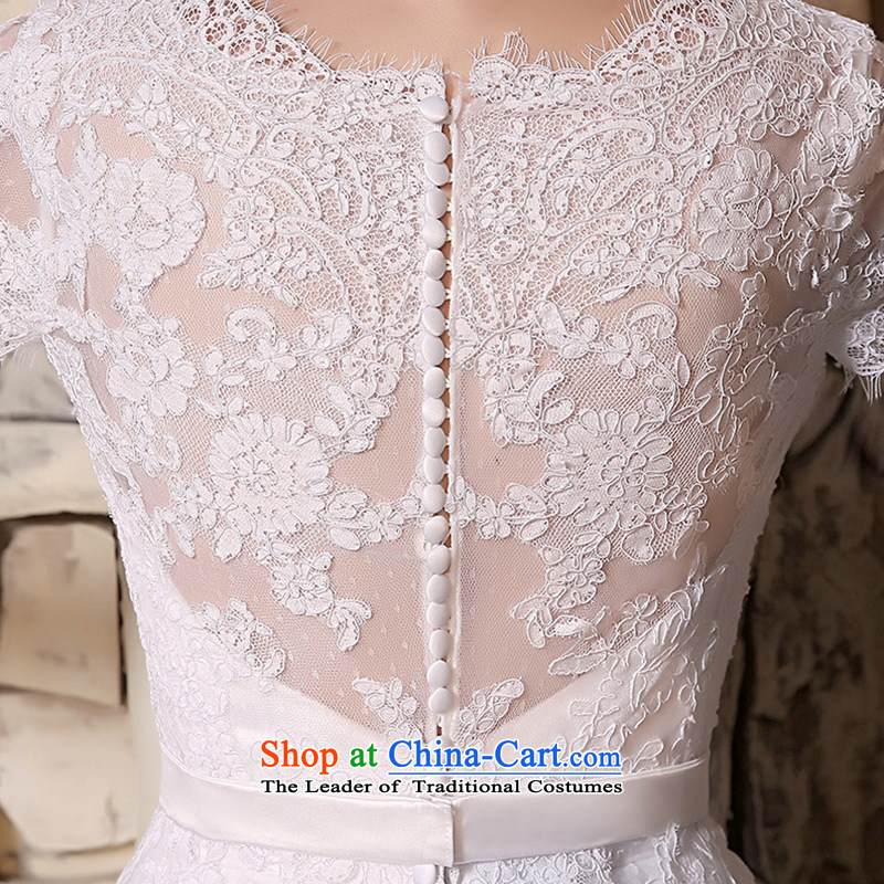 Custom Wedding 2015 dressilyme autumn and winter new lace round-neck collar short-sleeved version A package of small trailing luxury detained bride wedding dress ivory - no spot XXXL,DRESSILY OCCASIONS ME WEAR ON-LINE,,, shopping on the Internet