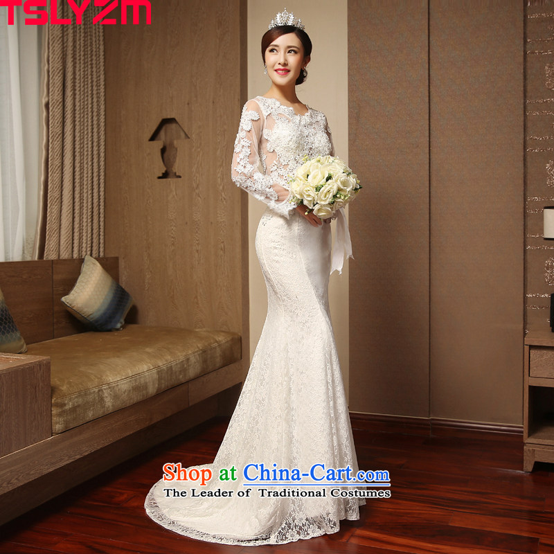 Tslyzm marriages crowsfoot wedding dresses large tail 2015 new autumn and winter video thin long-sleeved buds Sau San silk gown white Xxl,tslyzm,,, shopping on the Internet