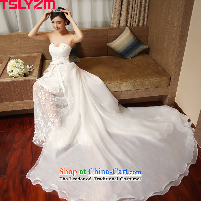 Marriages and chest tslyzm wedding dresses small trailing 2015 new autumn and winter flower lace Bow Tie long after the former short skirt white l,tslyzm,,, wedding shopping on the Internet