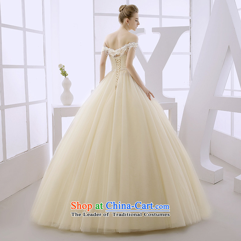 Wedding dress 2015 winter new strap to align the word anointed chest marriages shoulder Sau San video thin champagne color champagne color S honeymoon bride shopping on the Internet has been pressed.