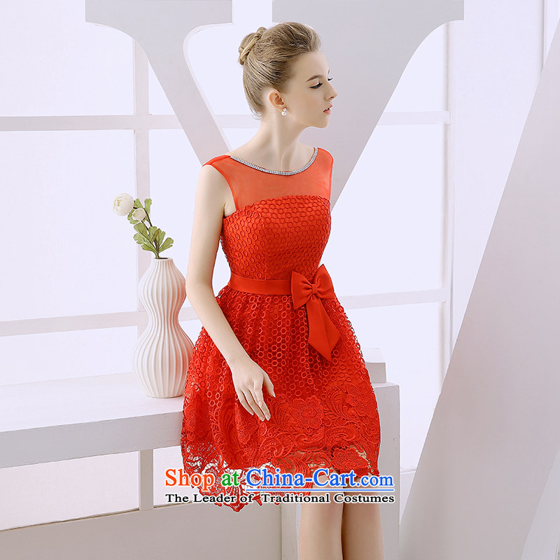 2015 WINTER new wedding dresses bride bows services red lace short skirt dress princess, small red dress , L, bride honeymoon shopping on the Internet has been pressed.
