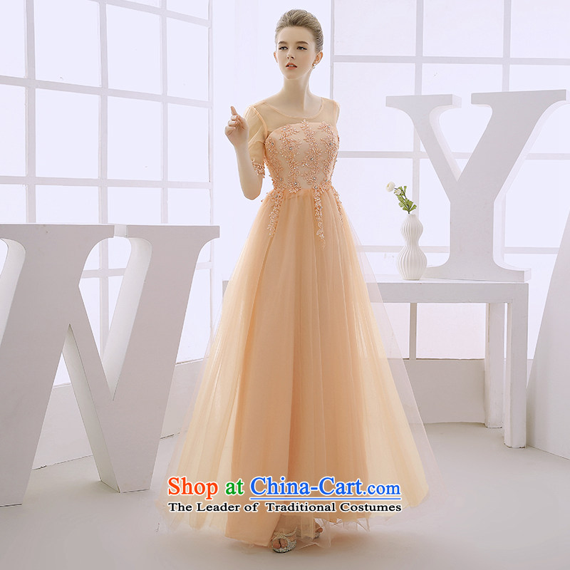 2015 WINTER new wedding dresses long red dress long skirt the Gala Evenings marriages cuff bows services Light Yellow XL, bride honeymoon shopping on the Internet has been pressed.