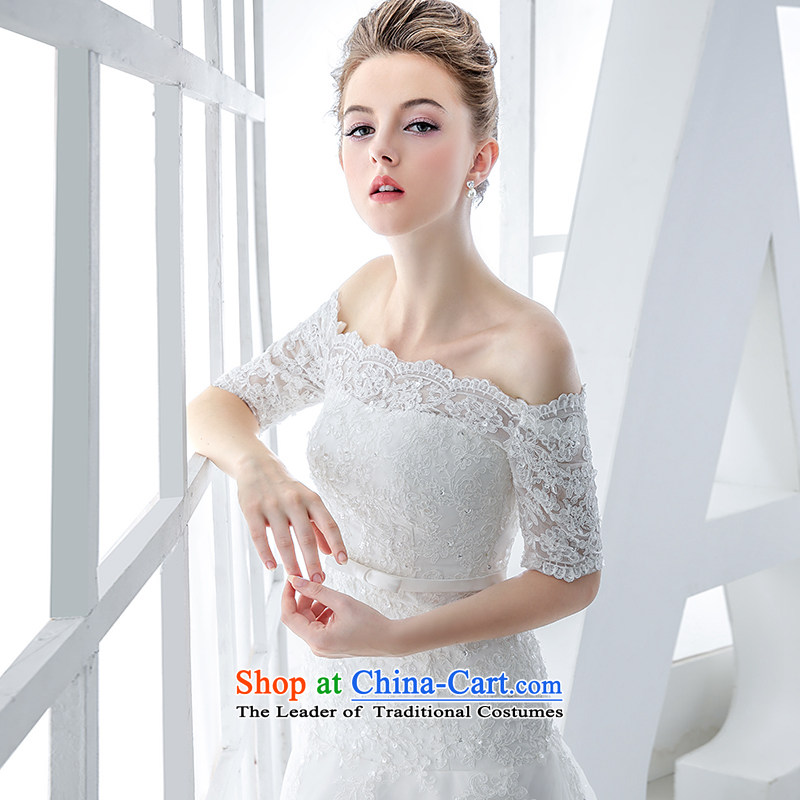 Wedding dress 2015 winter new bride Korean won the first field and chest straps shoulder graphics thin crowsfoot large white tail end of 80 cm L, bride honeymoon shopping on the Internet has been pressed.