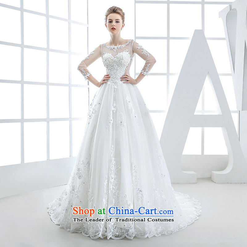 Wedding dress 2015 winter new bride in long-sleeved Korean lace Sau San tie long tail large tail 1 m and Mei White XL, bride honeymoon shopping on the Internet has been pressed.