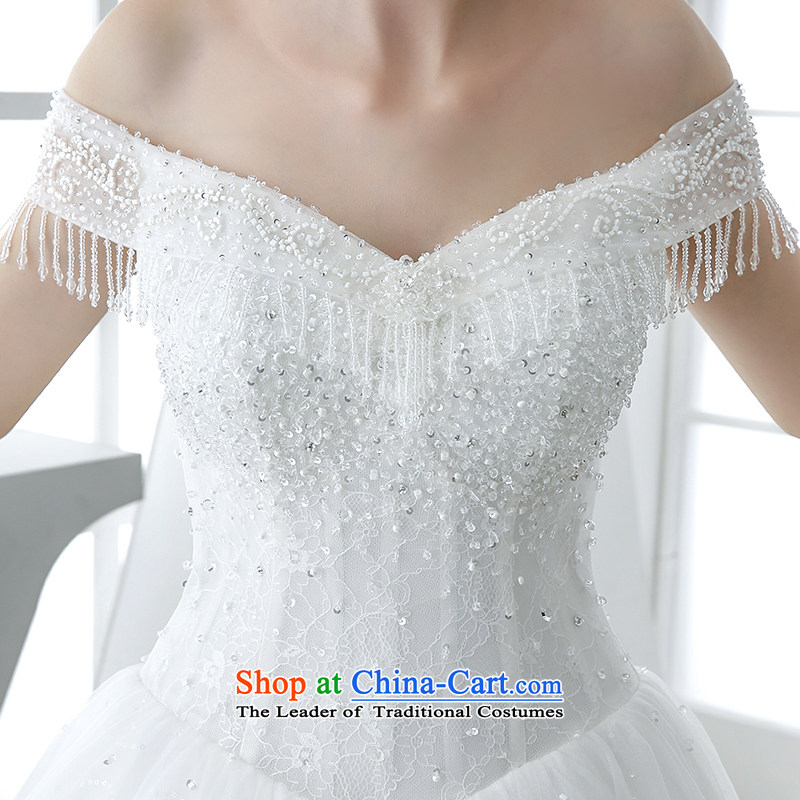 Wedding dress 2015 winter new bride first field shoulder graphics thin dark v-neck with minimalist won to align the huns white White XL, bride honeymoon shopping on the Internet has been pressed.