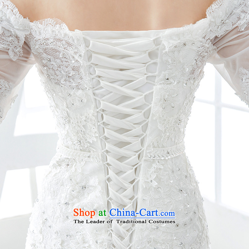 Wedding dress 2015 winter new word for word shoulder and chest straps to Sau San video thin stylish huns white L, bride honeymoon shopping on the Internet has been pressed.