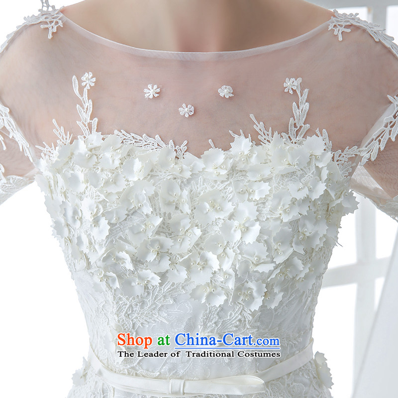 Wedding dress 2015 winter new bride Korean Won-Sau San video thin lace flowers crowsfoot long tail and tail M white 80 cm honeymoon bride shopping on the Internet has been pressed.